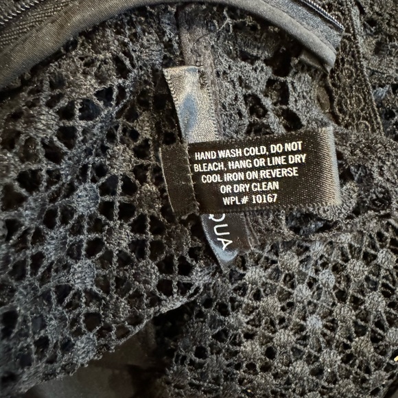 Aqua Dress Mini Crochet Black Lace Long Sleeve Mockneck Dress Runs Tight - Picture 7 of 9